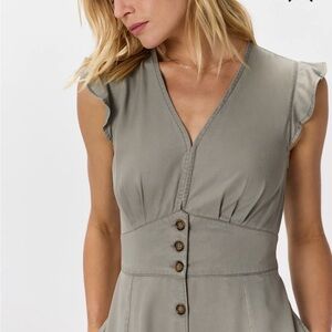 Quince Vintage Wash Tencel Button Front Midi Dress.